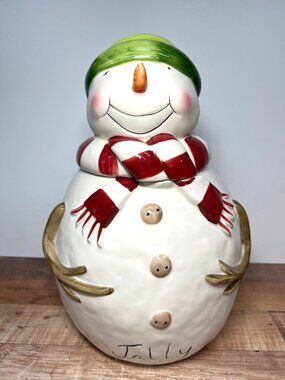Oneida Snowman Ceramic Cookie Jar With Lid - Holiday Kitchen Decor
